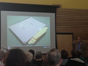 The manuscript of "Up and Down" with Marc Garneau's sticky notes.